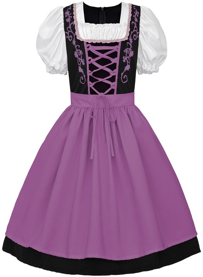 JerrisApparel Girl Dirndl Oktoberfest Costume Bavarian Beer Festival Dress Maid Apron Halloween Cosplay Outfits (Purple, 14-16 Years/XL) - Image 1